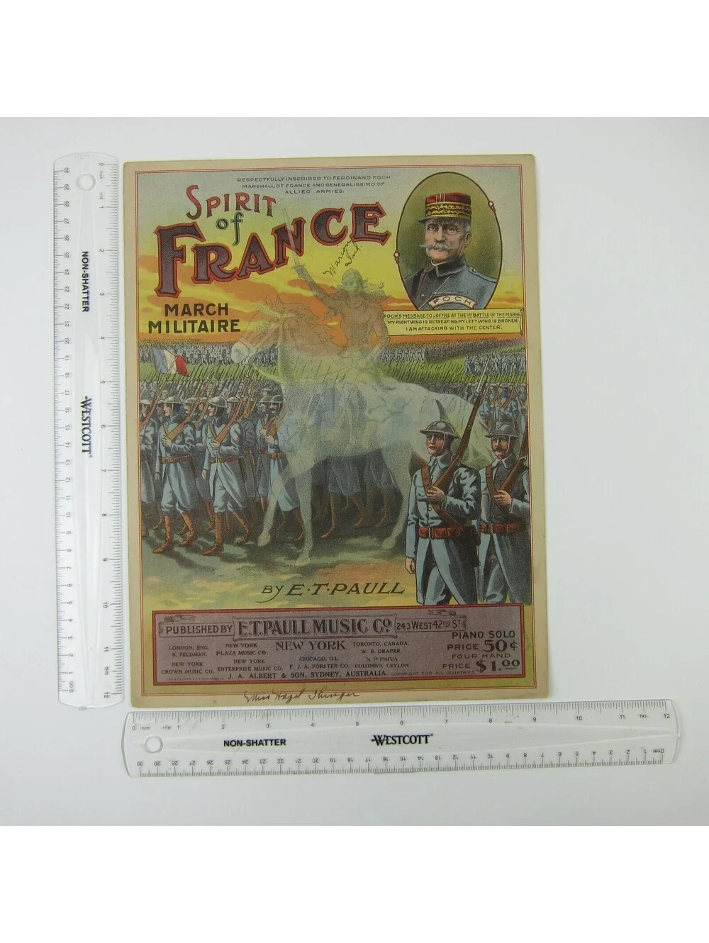 Sheet Music Spirit of France March Militaire E. T. Paull WWI War Antique 1919